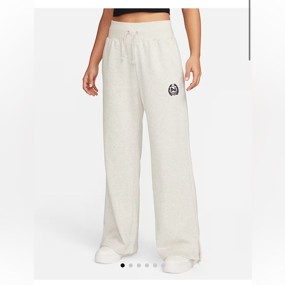 Nike High Waisted rise Wide Leg Fleece Trousers sweats sweatpants large EUC - Picture 1 of 8